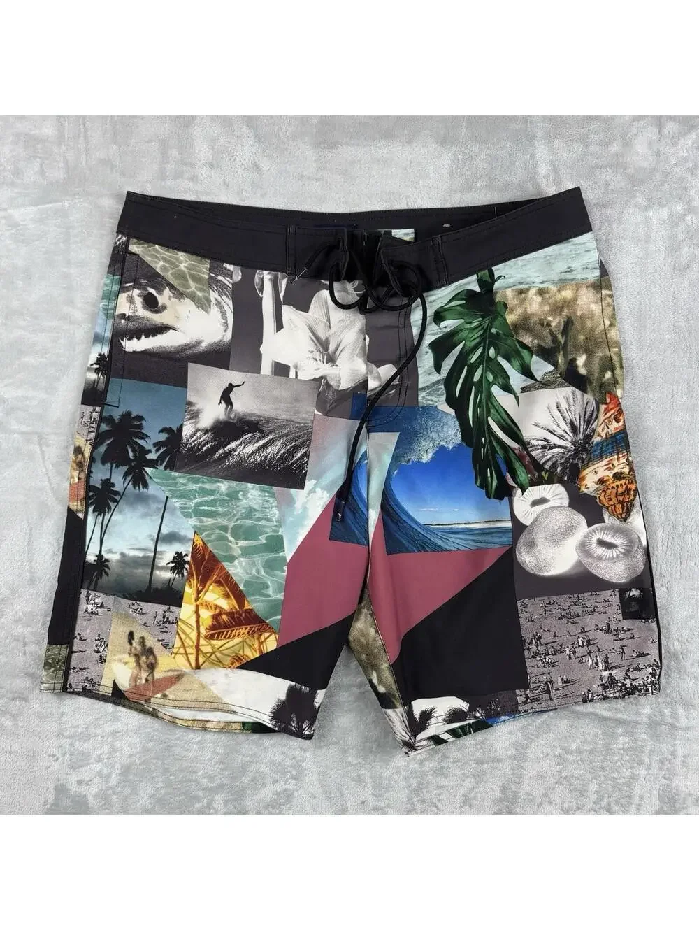 Y2K American Eagle Outfitters Board Shorts Vibrant College Tropical Men L Surf